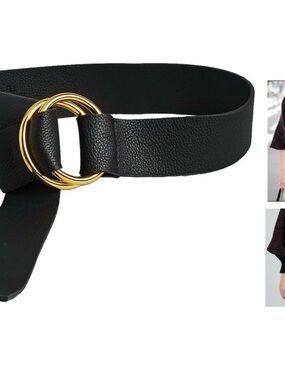 B-Low the Belt Black Faux Leather Belt with Gold Double-Ring Detail